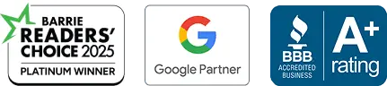 Whetham Solutions Barrie is Barrie Reader's Choice 2025 Platinum Winner, Google Partner and BBB Accredited A+ Rated Business