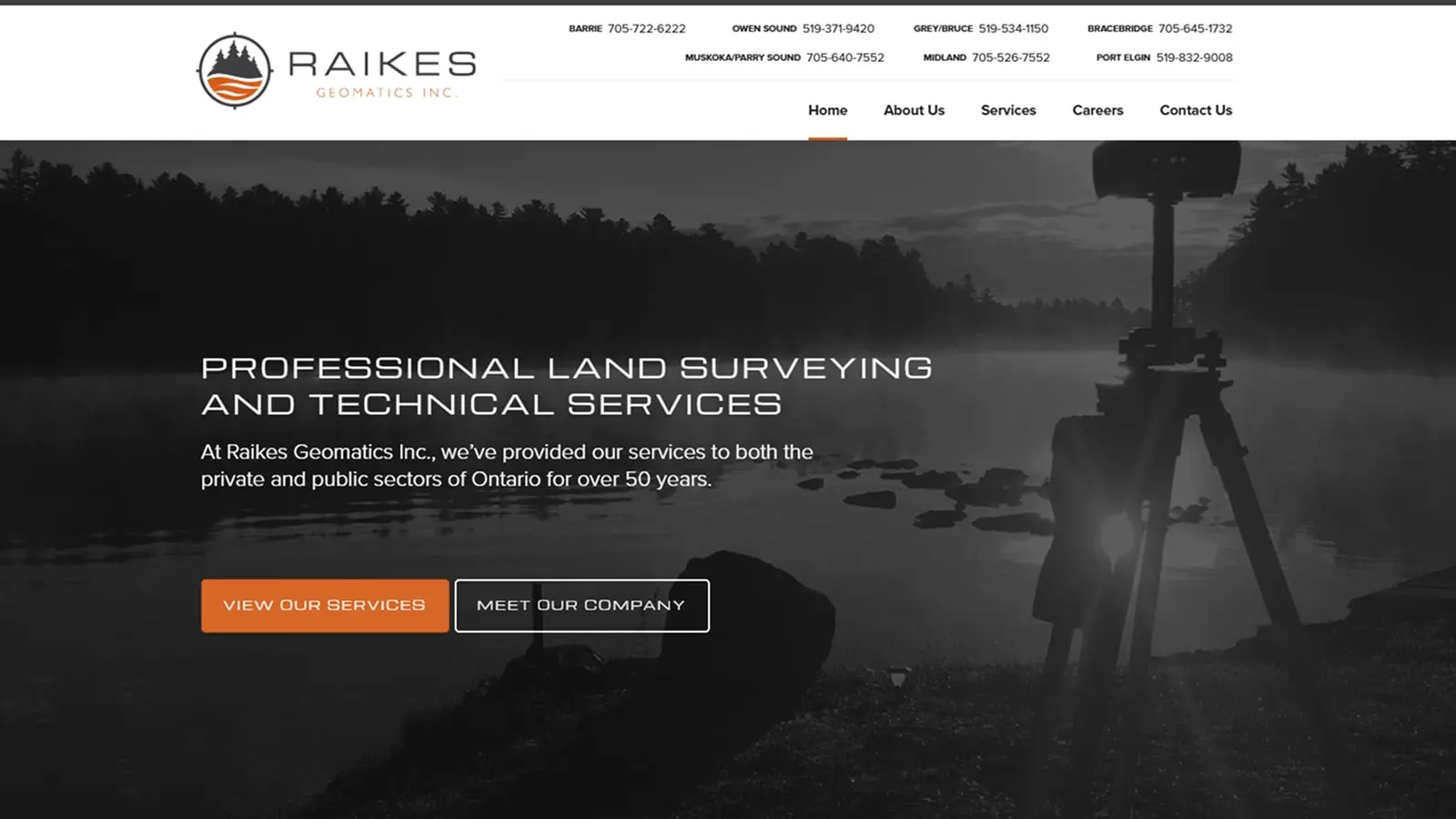 Raikes Geomatics website, land surveyors in the Midland area, designed by Whetham Solutions